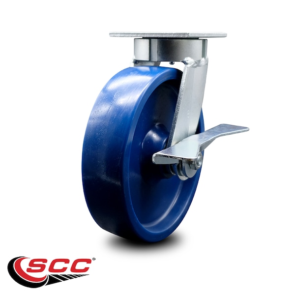 Service Caster 8 Inch Kingpinless Solid Poly Wheel Swivel Caster with Brake SCC-KP30S820-SPUR-SLB - main
